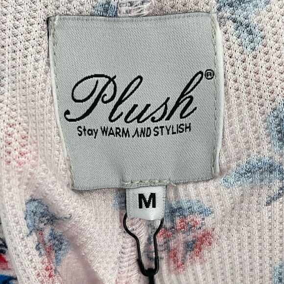 Revolve Plush Floral Micro Waffle Knit 2 Piece Pajama Set Women Medium Pink - Picture 9 of 10